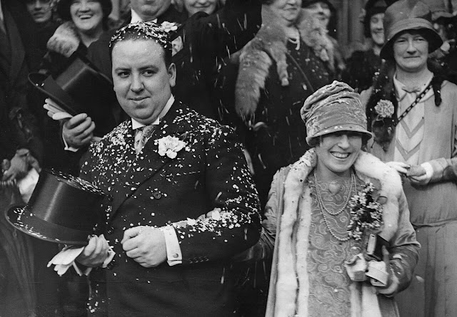Alfred Hitchcock With His New Bride, Alma Reville, at Their Wedding on December 2, 1926