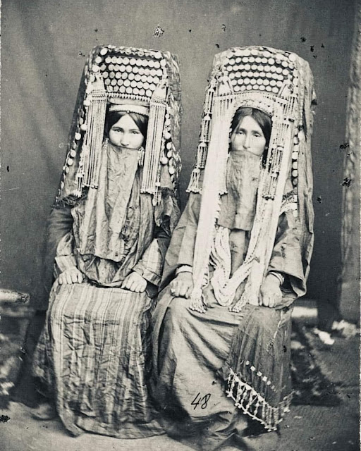 Portrait of High-Class Yomut Women From Krasnovodsk, Turkmenistan Wearing Kasaba, 1883